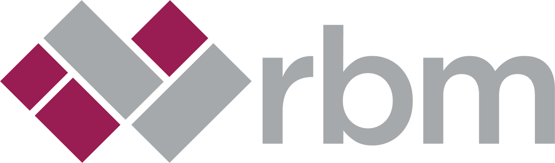 RBM logo with magenta and gray geometric shapes